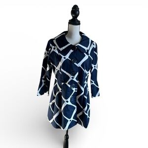 Eden Court Women’s Navy and White Geometric Jacket Size Small